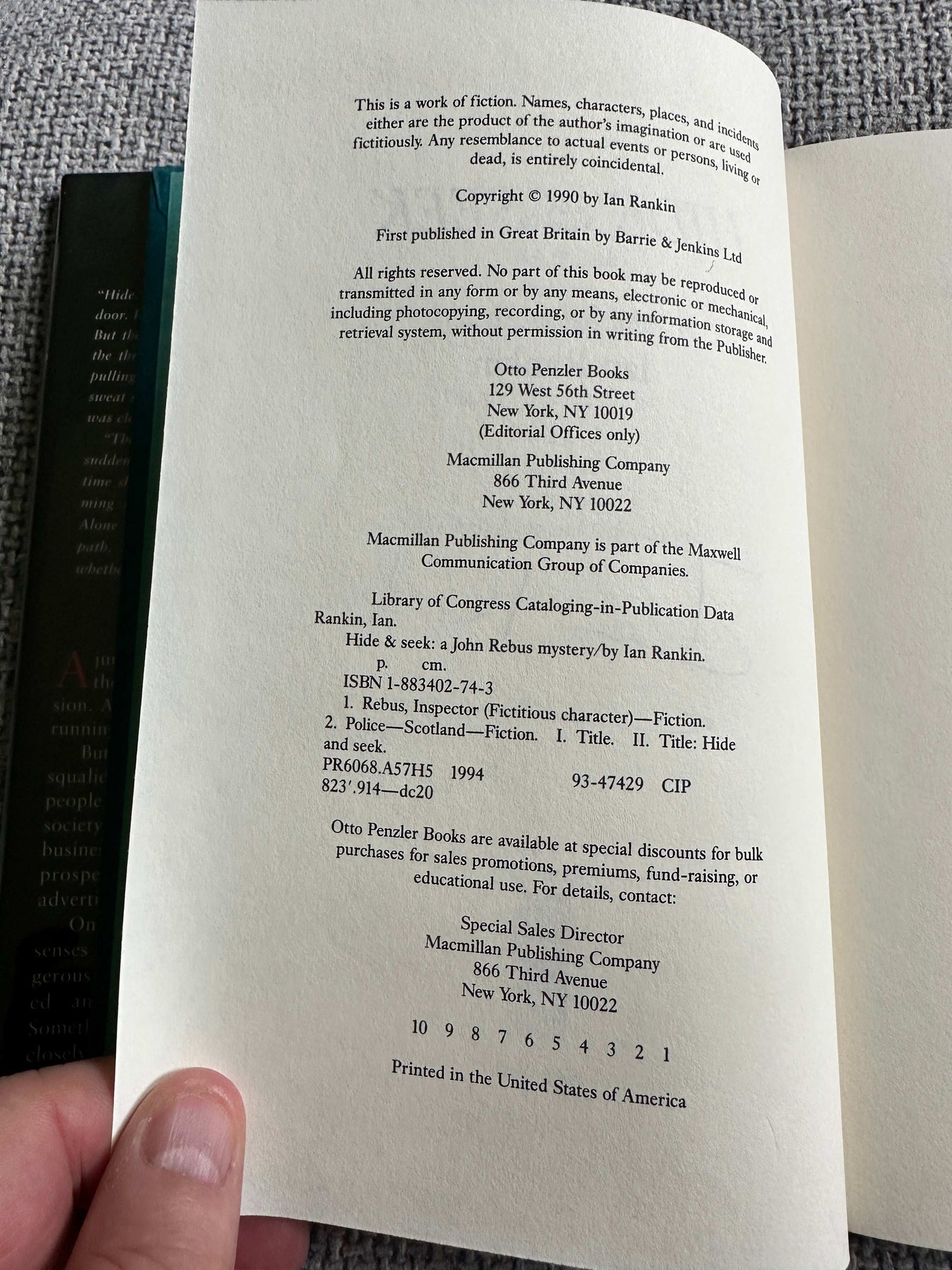Signed Ian Rankin first edition of Crime Detective with copyright and publisher information visible