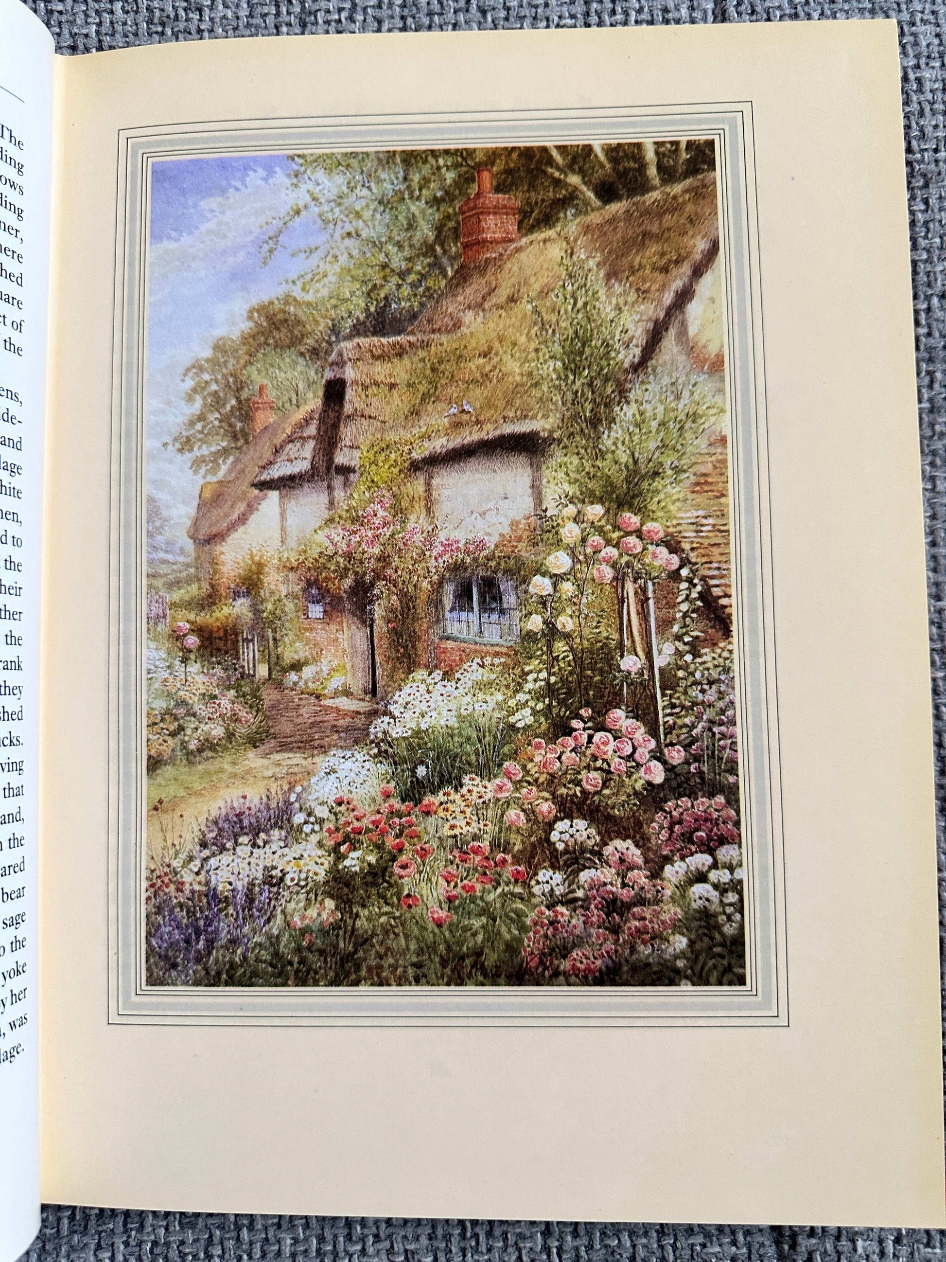 Still Glides The Stream Flora Thompson book cover featuring a picturesque cottage surrounded by blooming flowers