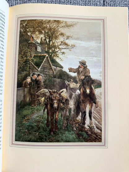 Illustration from Still Glides The Stream Flora Thompson showing a farmer with horses and children by a riverside