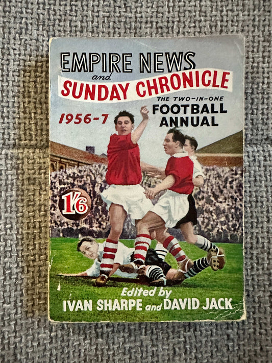 Empire News and Sunday Chronicle football book 1957 with action-packed cover featuring players and a vibrant design
