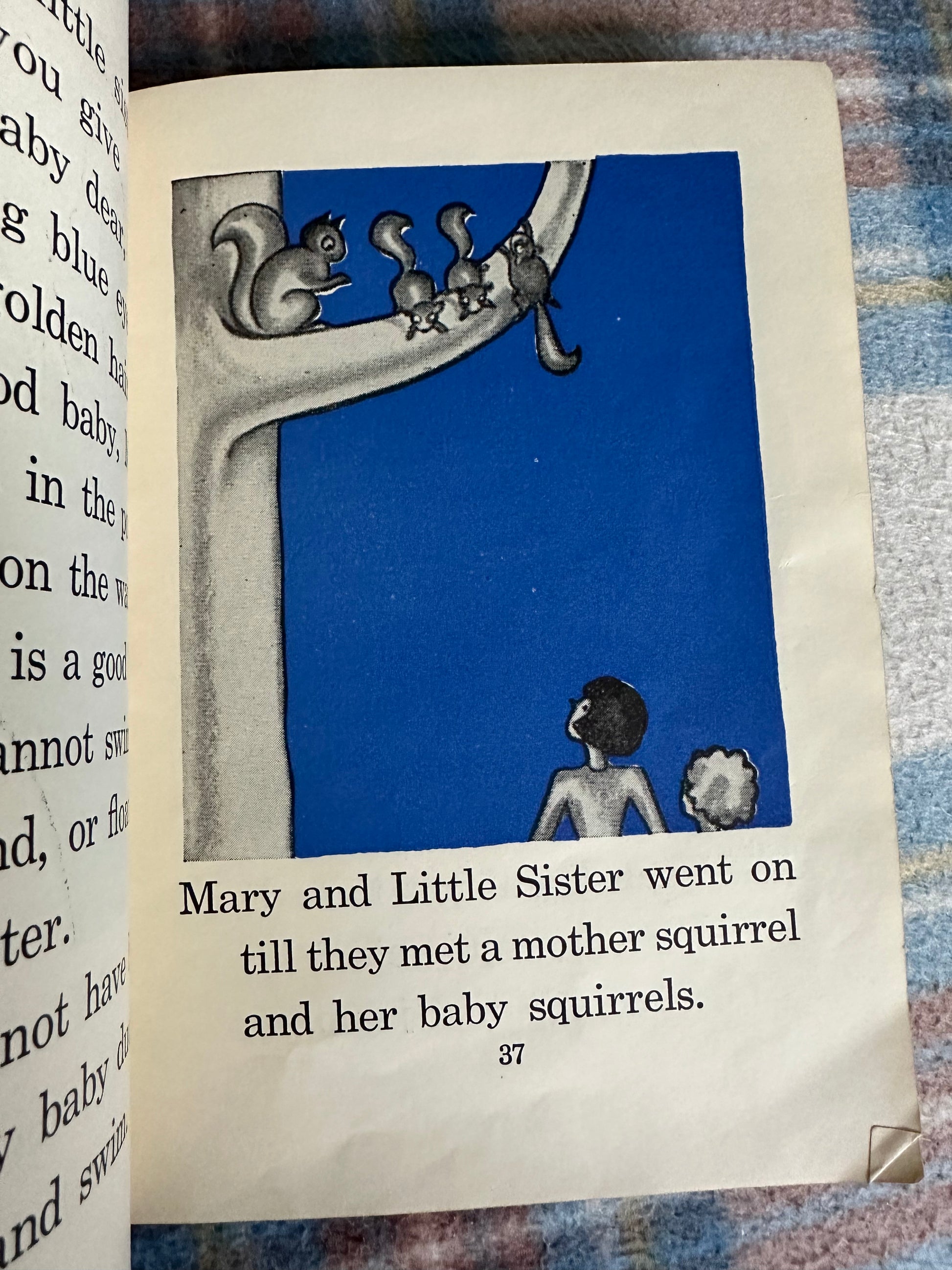 Illustration from The Beacon Library Folk Tales and Fancies showing children and squirrels in a whimsical scene