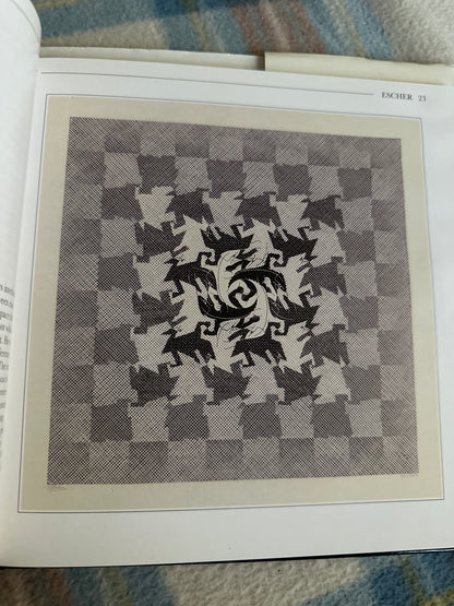 Artwork from The Life and Works of Escher showcasing intricate patterns and optical illusions