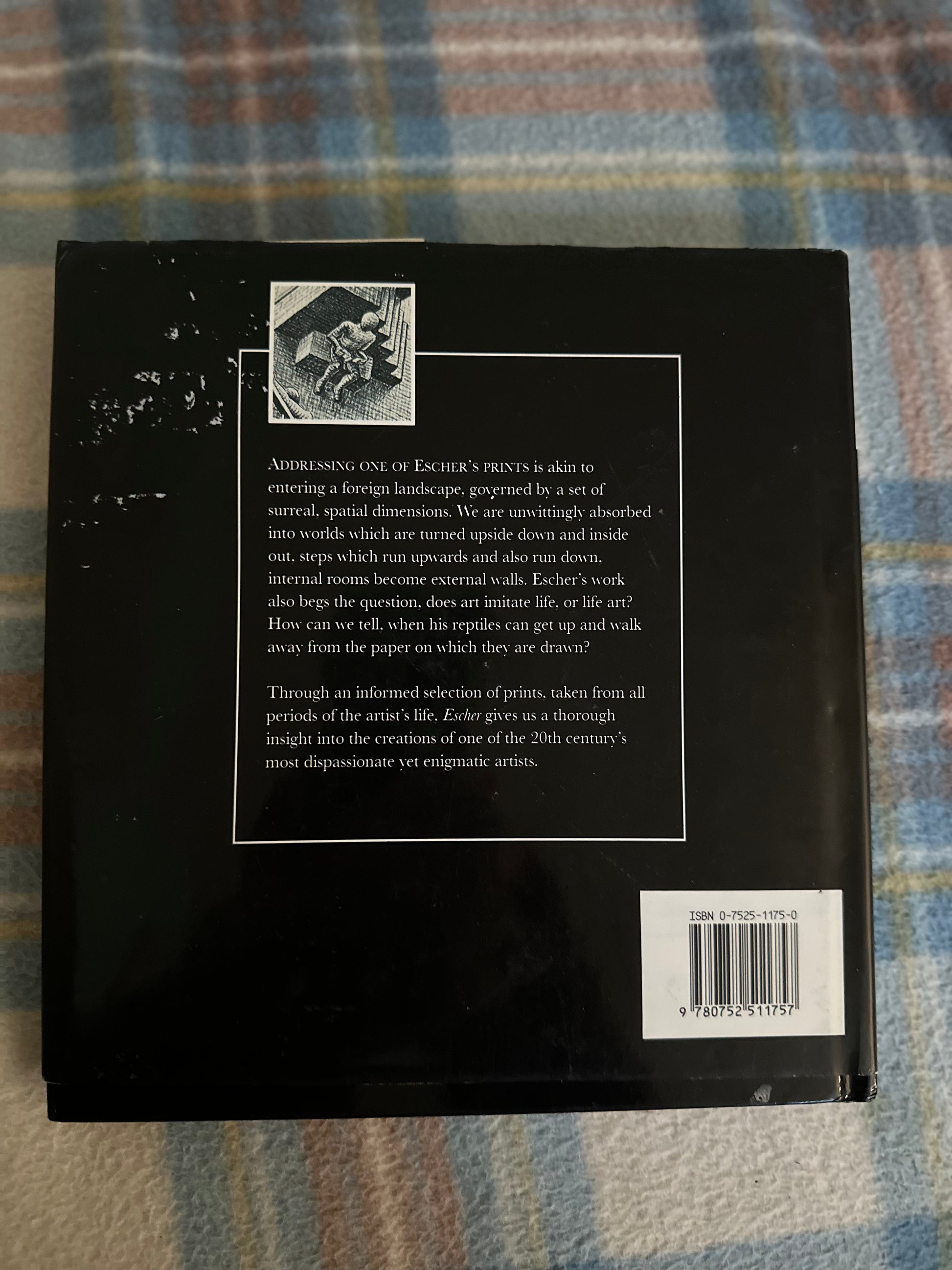 Back cover of The Life and Works of Escher Parragon featuring a description of Escher's prints and artistry