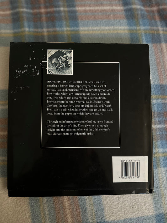 Back cover of The Life and Works of Escher Parragon featuring a description of Escher's prints and artistry