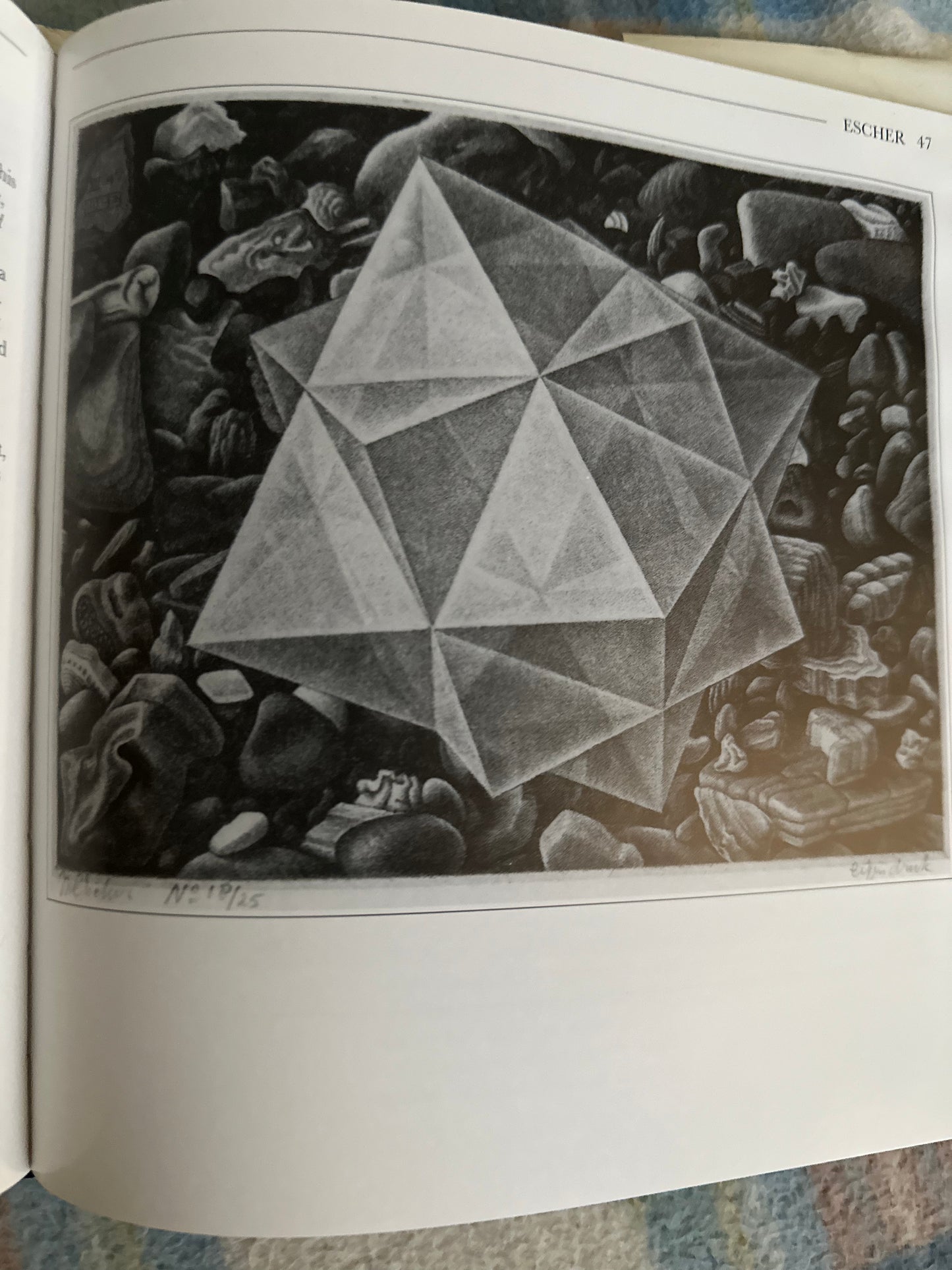 Art page featuring a geometric artwork from The Life and Works of Escher by Parragon
