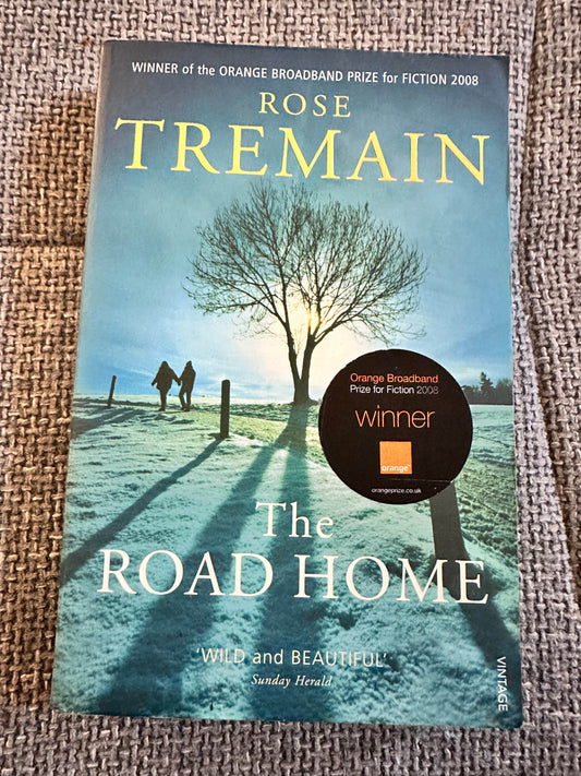 The Road Home Rose Tremain vintage book cover featuring a tree and two figures in a scenic landscape