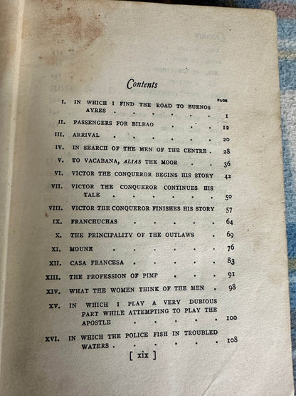 Table of contents from The Road to Buenos Ayres rare book showing chapter titles and page numbers