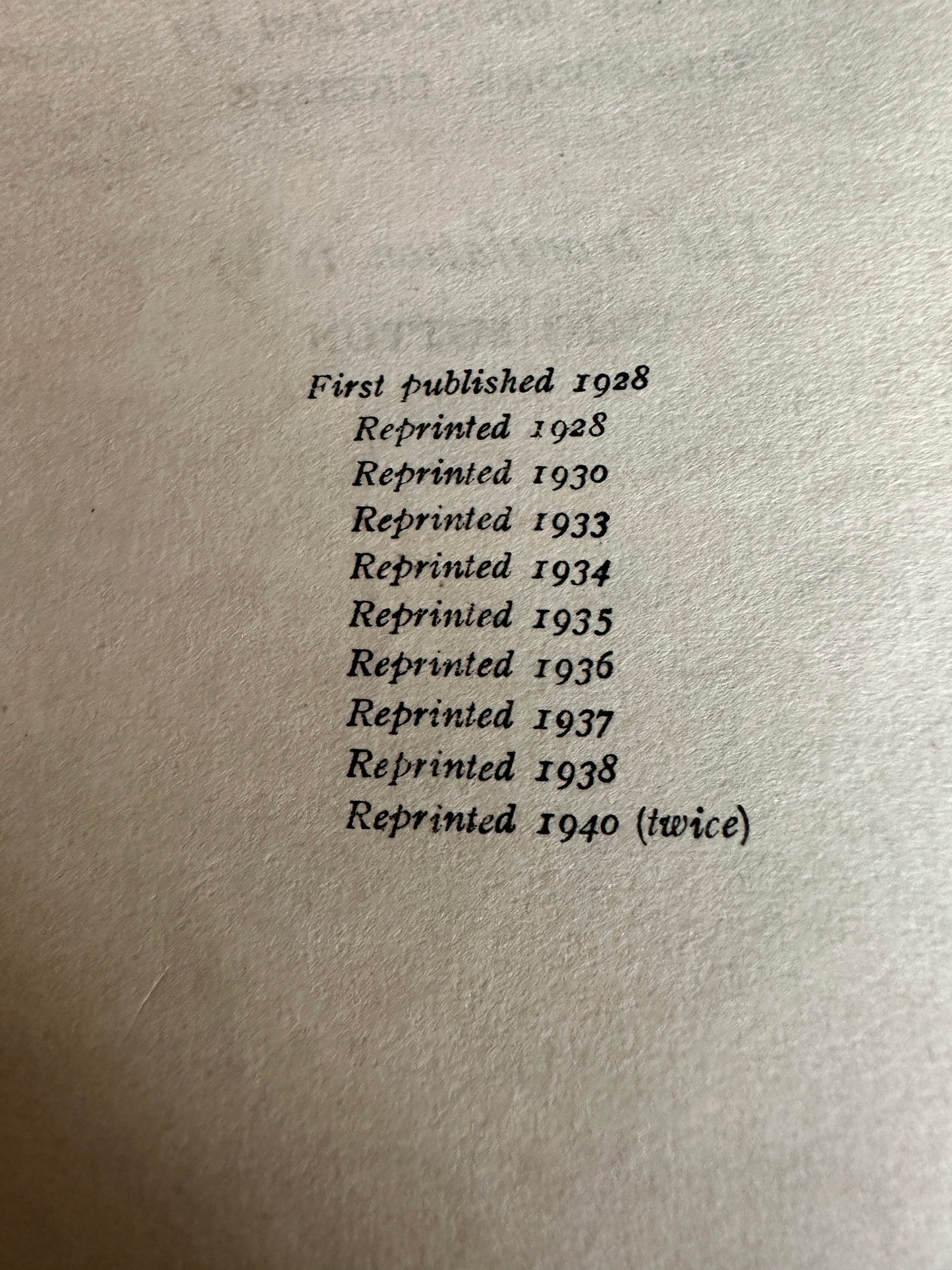 The Road to Buenos Ayres rare book reprints list showing publication years from 1928 to 1940