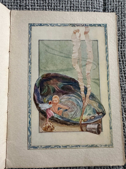 The Sea-Shore Fairies first edition book illustration of a fairy in a shell with seaside elements