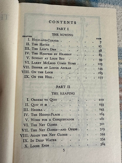 Contents page of The Spanish Lady Maurice Walsh first edition with chapter titles and page numbers