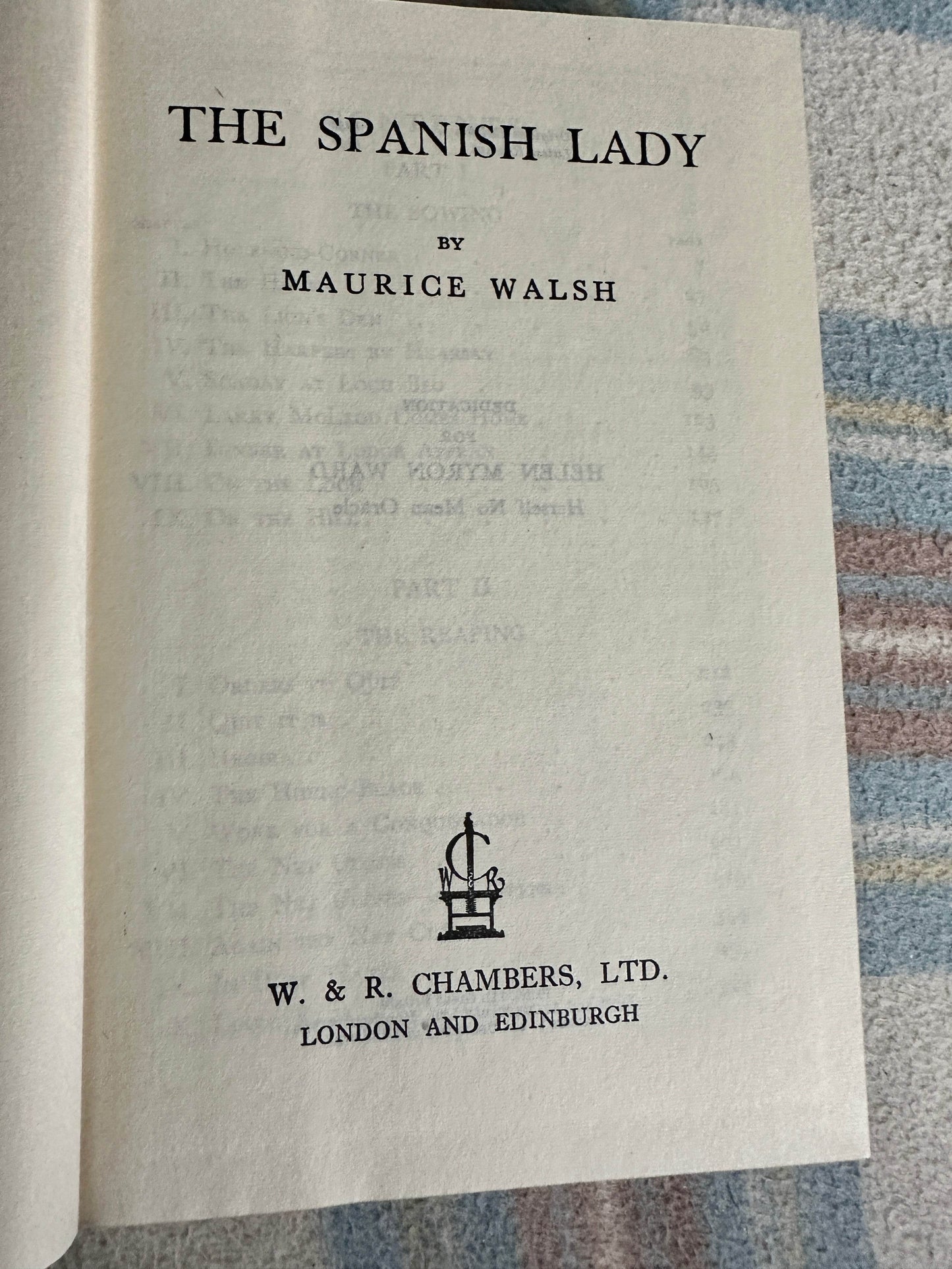 The Spanish Lady Maurice Walsh first edition title page with publisher details from Honeyburn Books