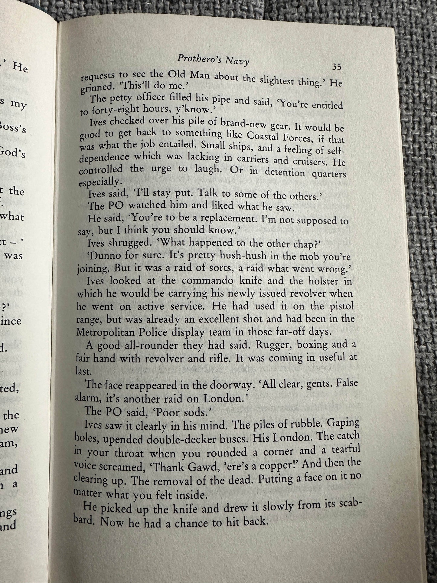 First edition of The Volunteers Douglas Reeman inside page revealing Prothero's Navy text