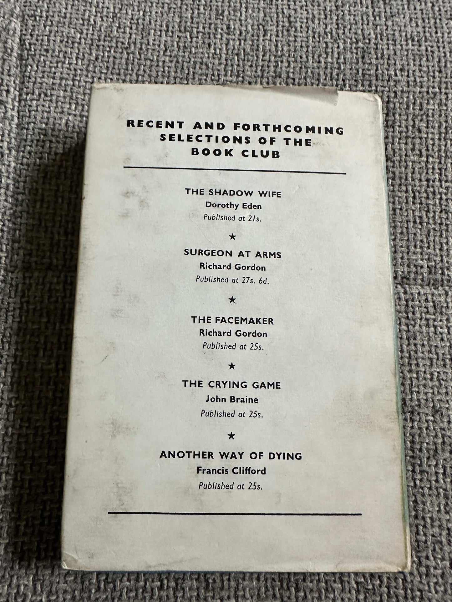 The back cover of The White Witch of the South Seas first edition with upcoming book club selections