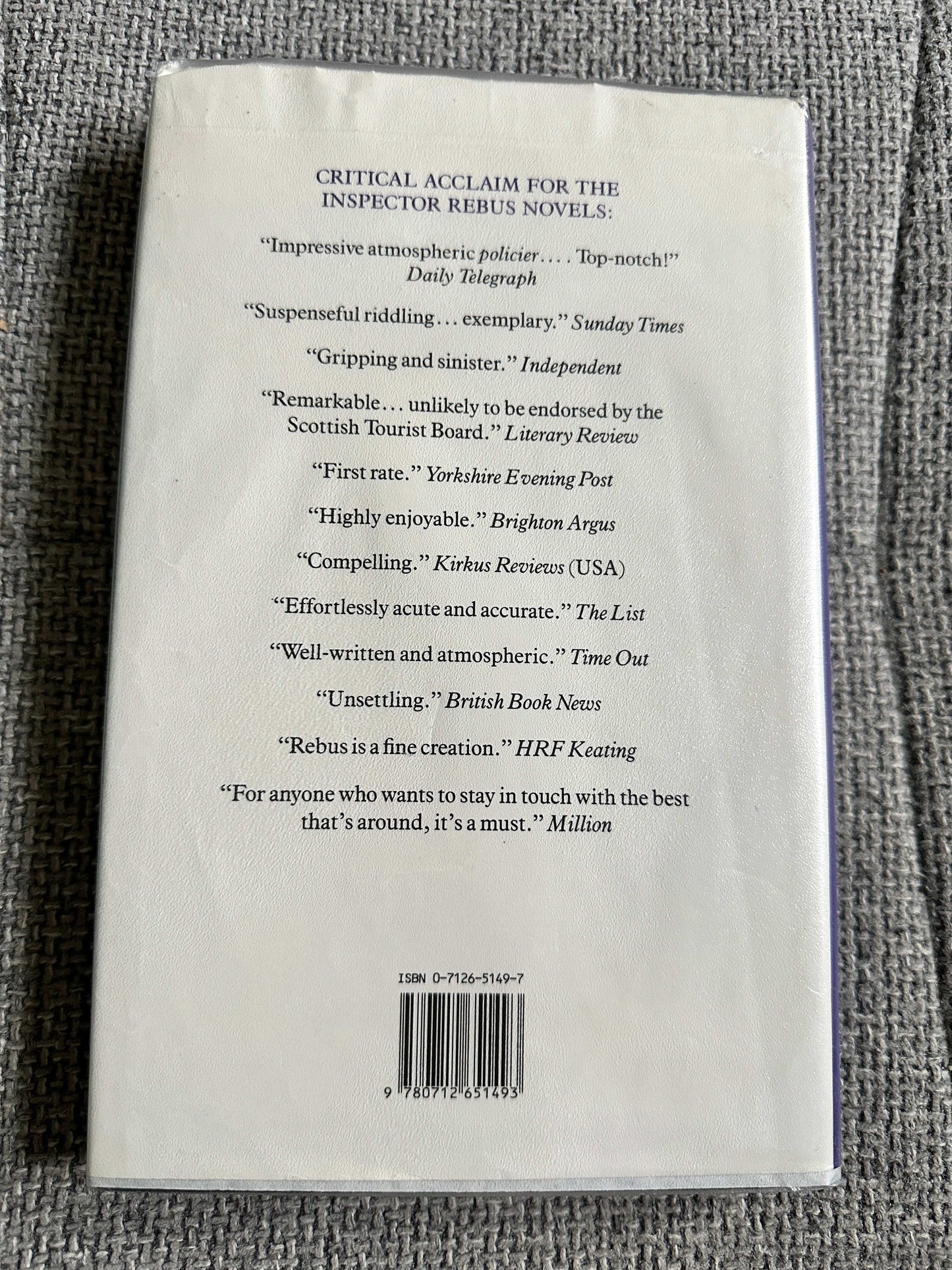 Wolfman 1992 Century hardcover featuring critical acclaim for the Inspector Rebus novels on the back cover