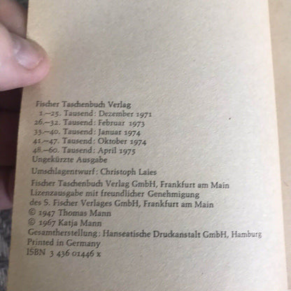 1975 Doktor Faustus - Thomas Mann (German) Fischer Taschenbücher - Honeyburn Books (UK)