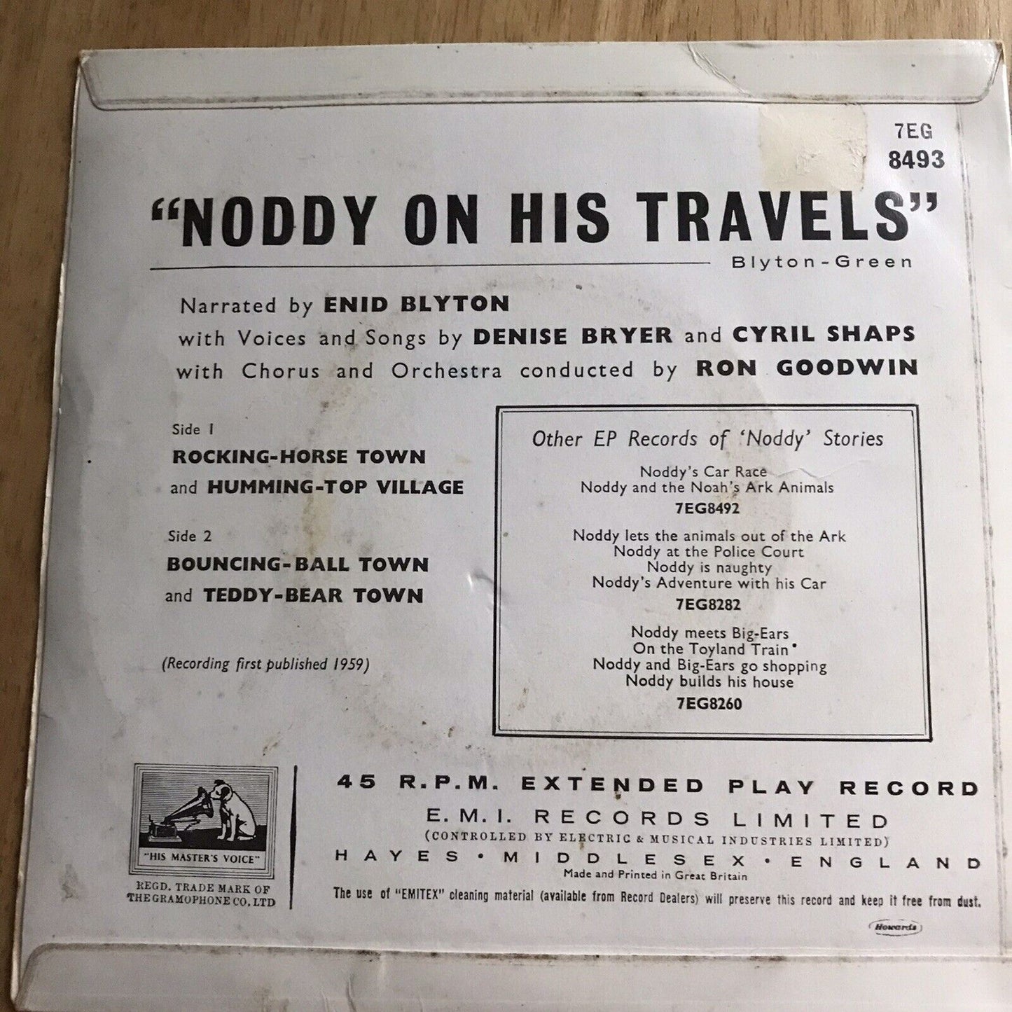 1959*sehr selten* Noddy On His Travels 45rpm Vinyl-Schallplatte, gesprochen von Enid Blyton