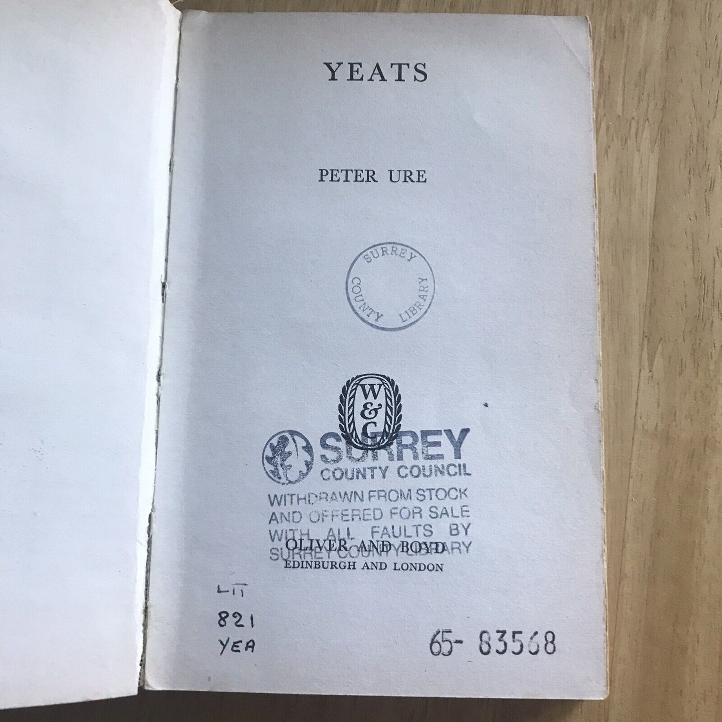 1963*1st* Yeats - Peter Ure(Oliver & Boyd)