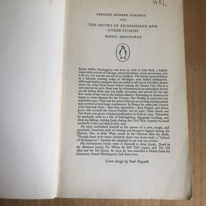 1963*1st* The Snows Of Kilimanjaro- Ernest Hemingway(Penguin Books)
