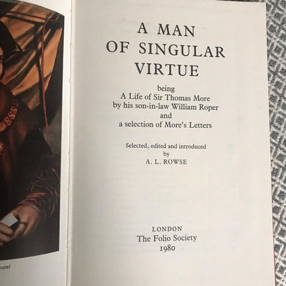 Folio Society Book A Man of Singular Virtue AL Rowse 1980 im Schuber